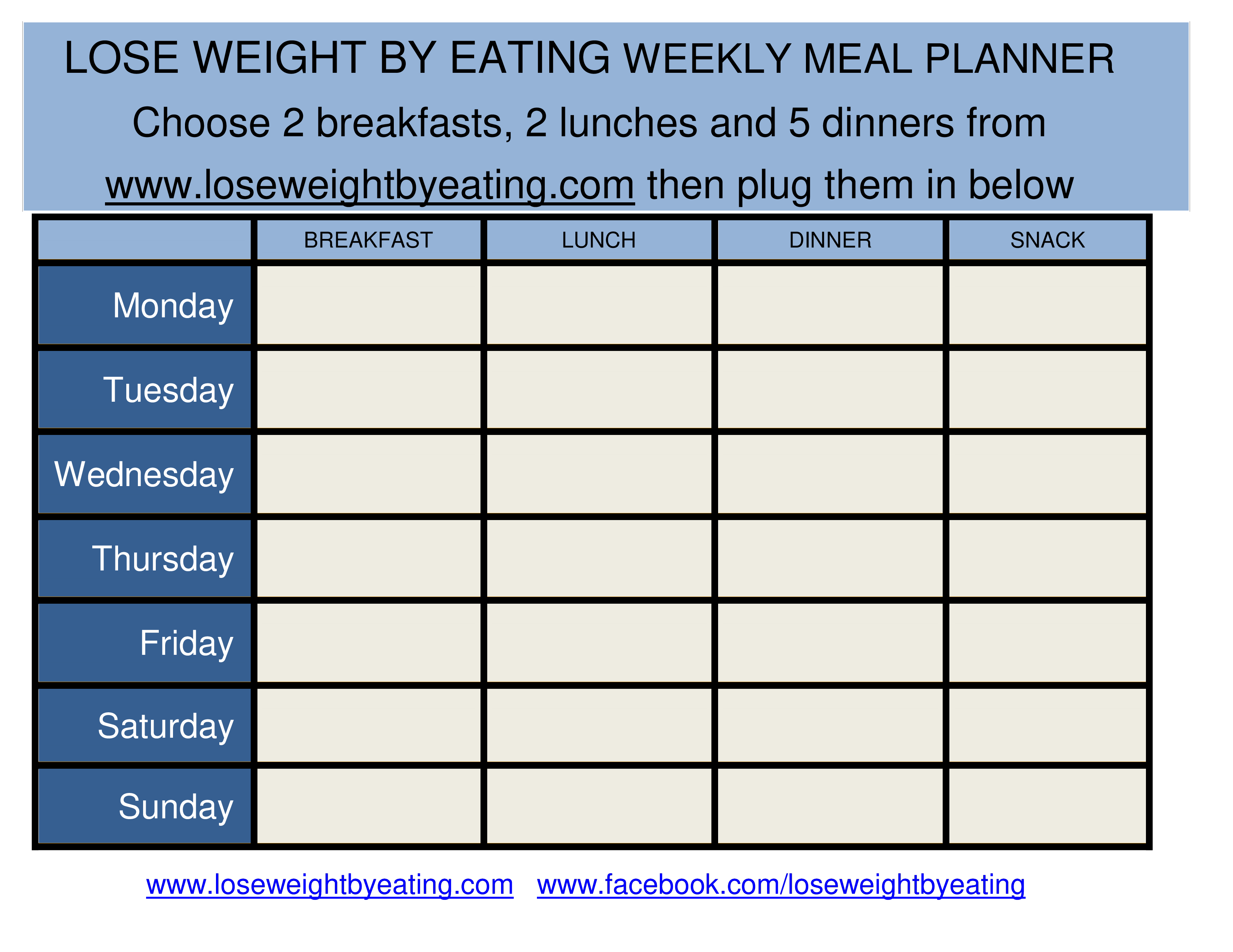 weekly diet meal planner Hauptschablonenbild