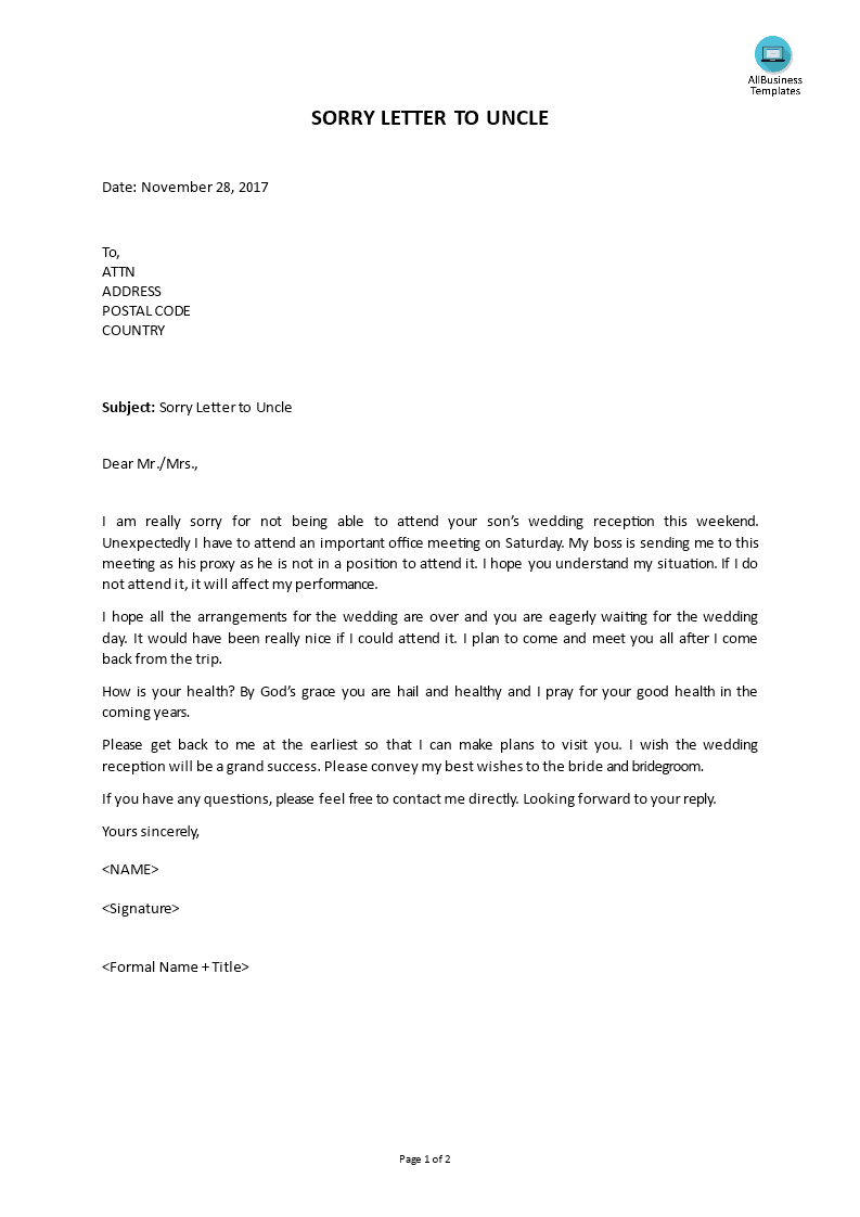 sorry letter to close relatives Hauptschablonenbild