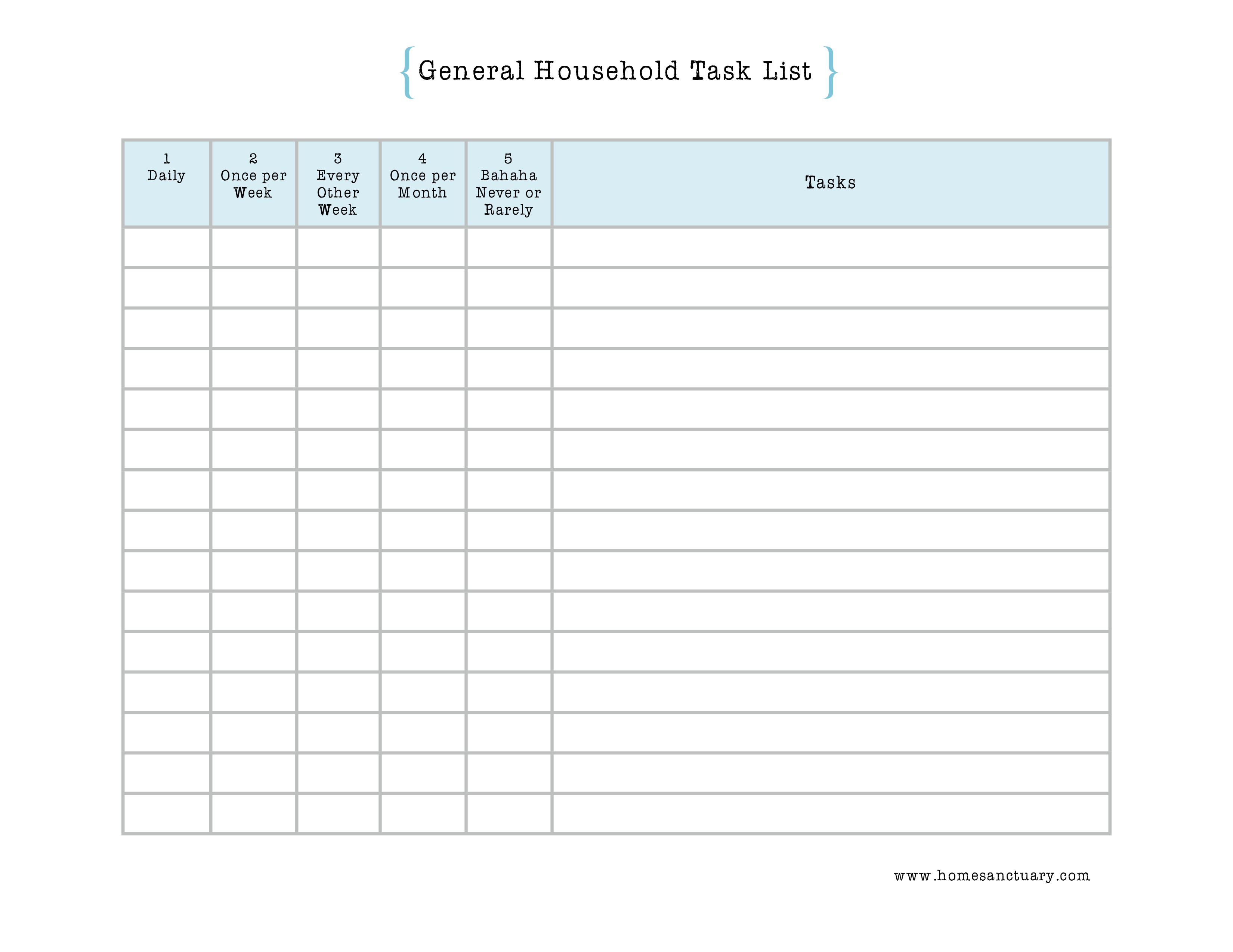 household task list modèles