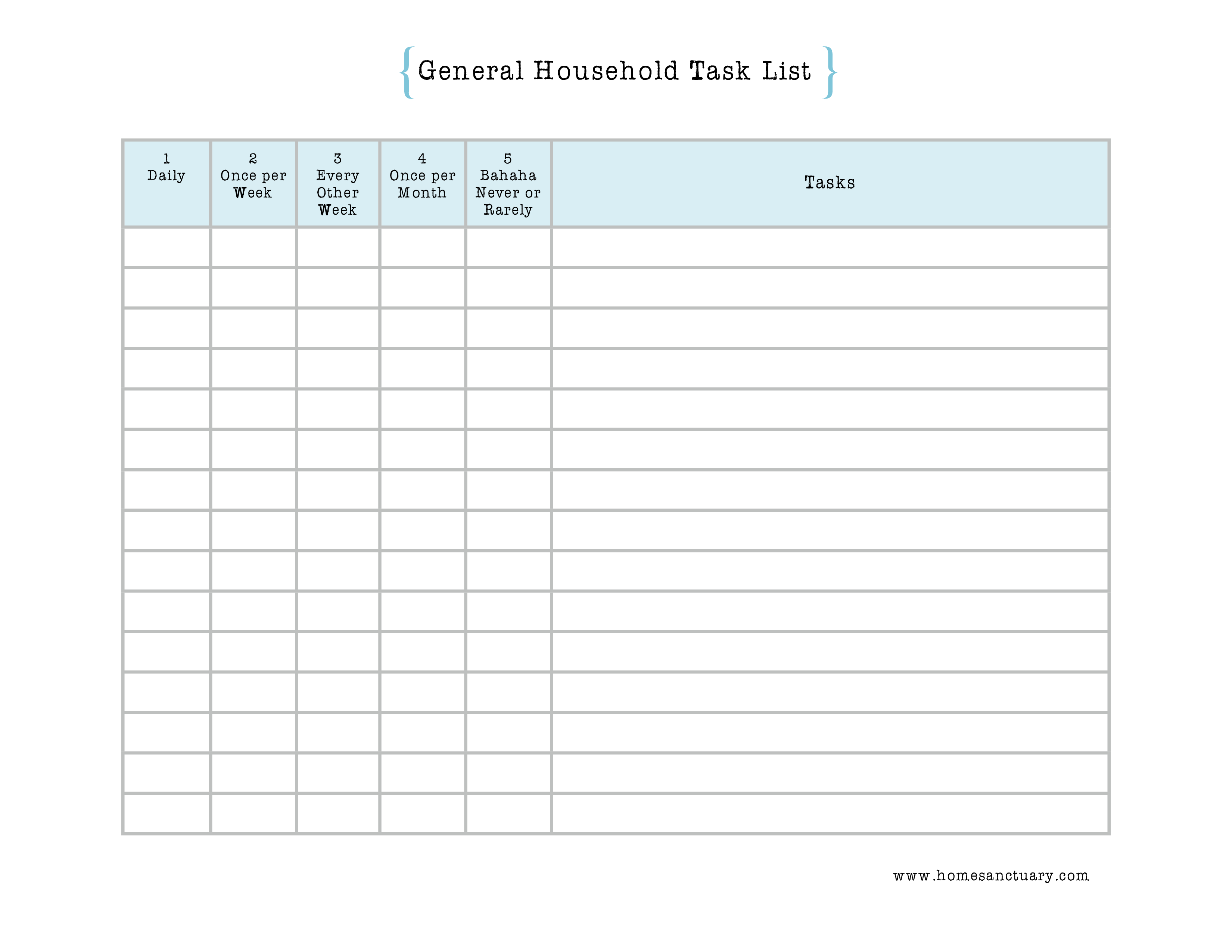 Household Task List Gratis