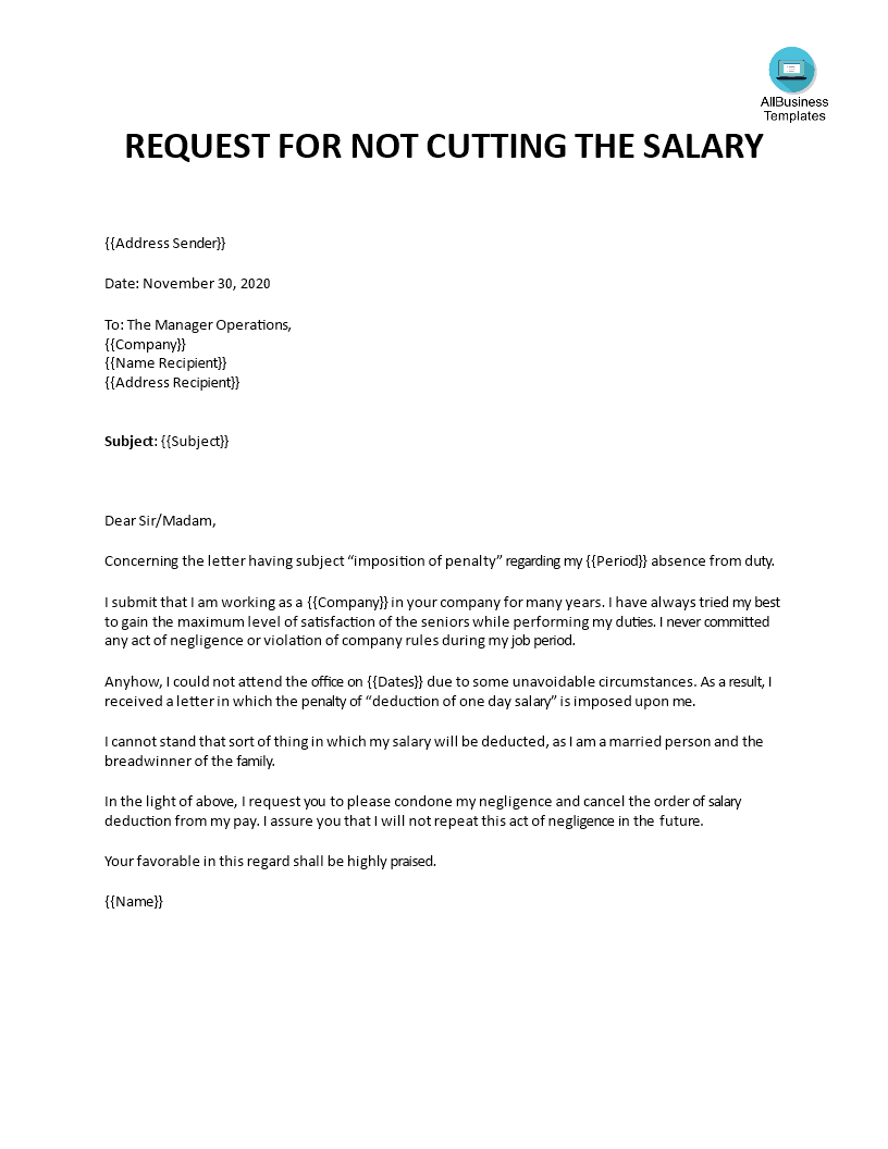 salary reduction response letter template