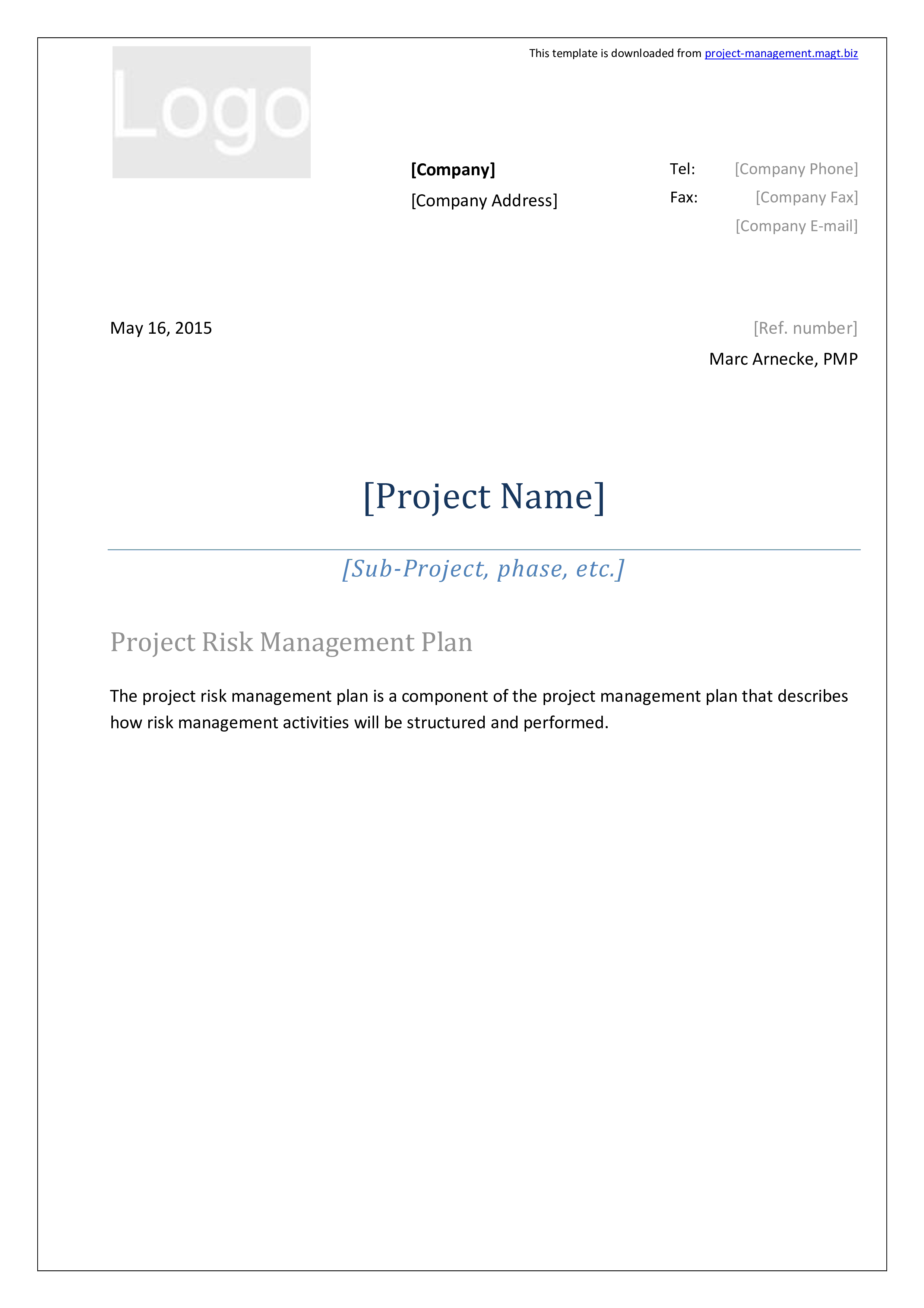 project risk management plan sample voorbeeld afbeelding 