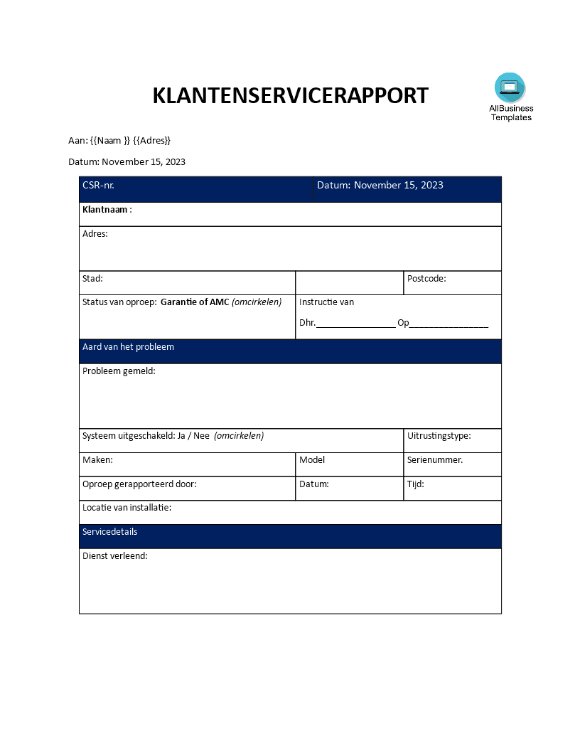 klanten service rapport voorbeeld afbeelding 