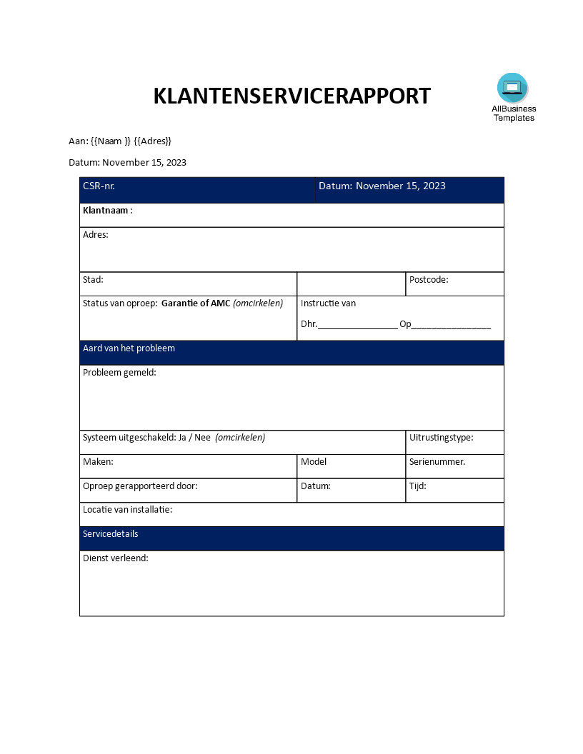 Klanten Service Rapport 模板