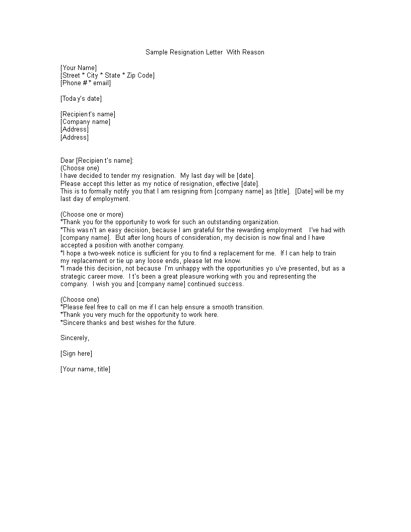 resignation letter with clear reason Hauptschablonenbild