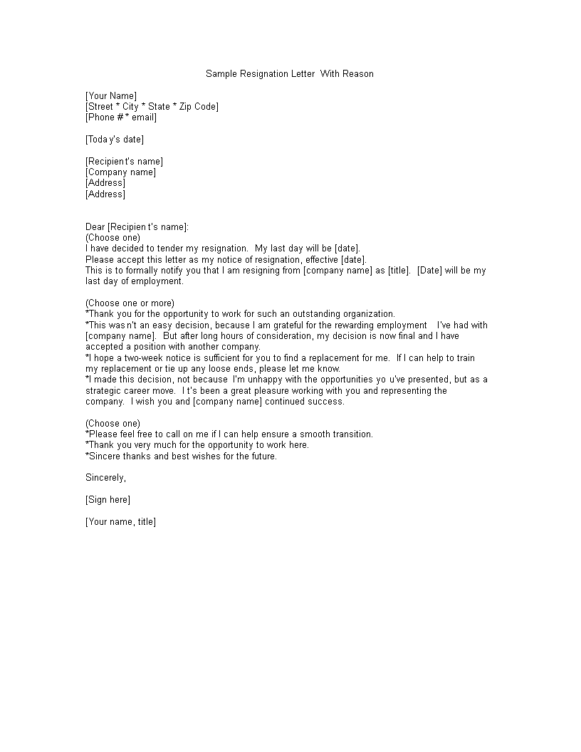 resignation letter with clear reason plantilla imagen principal