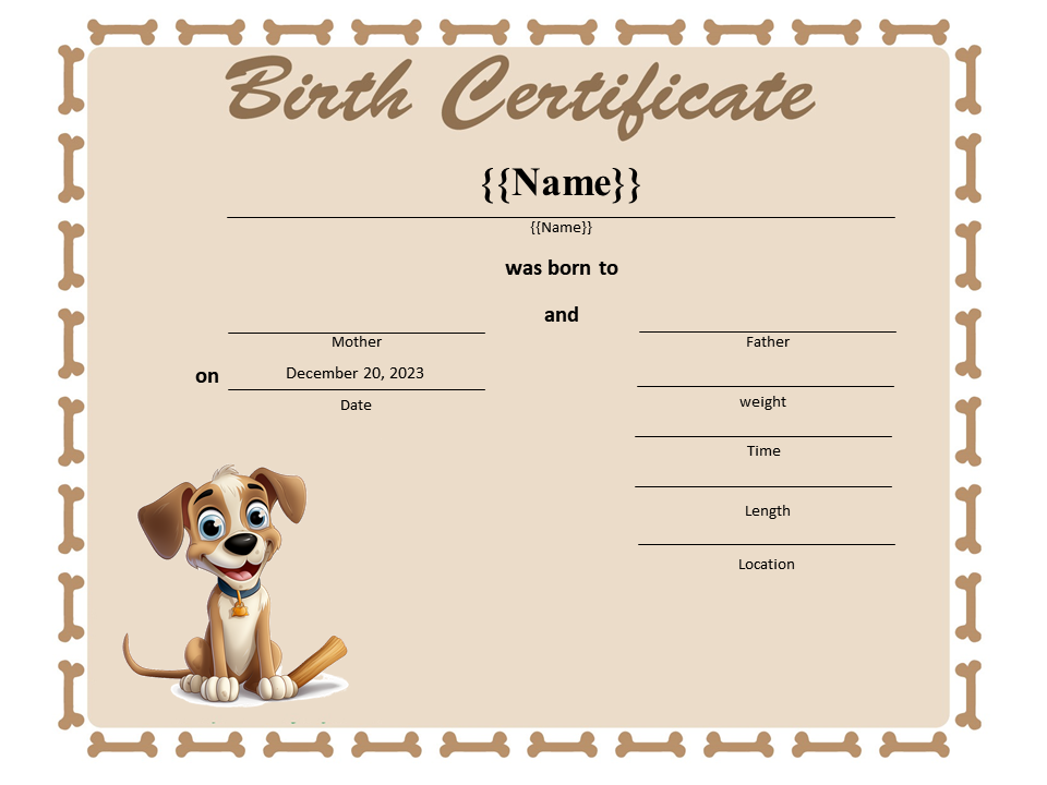 Kostenloses Sample Dog Birth Certificate Intended For Birth Certificate Templates For Word