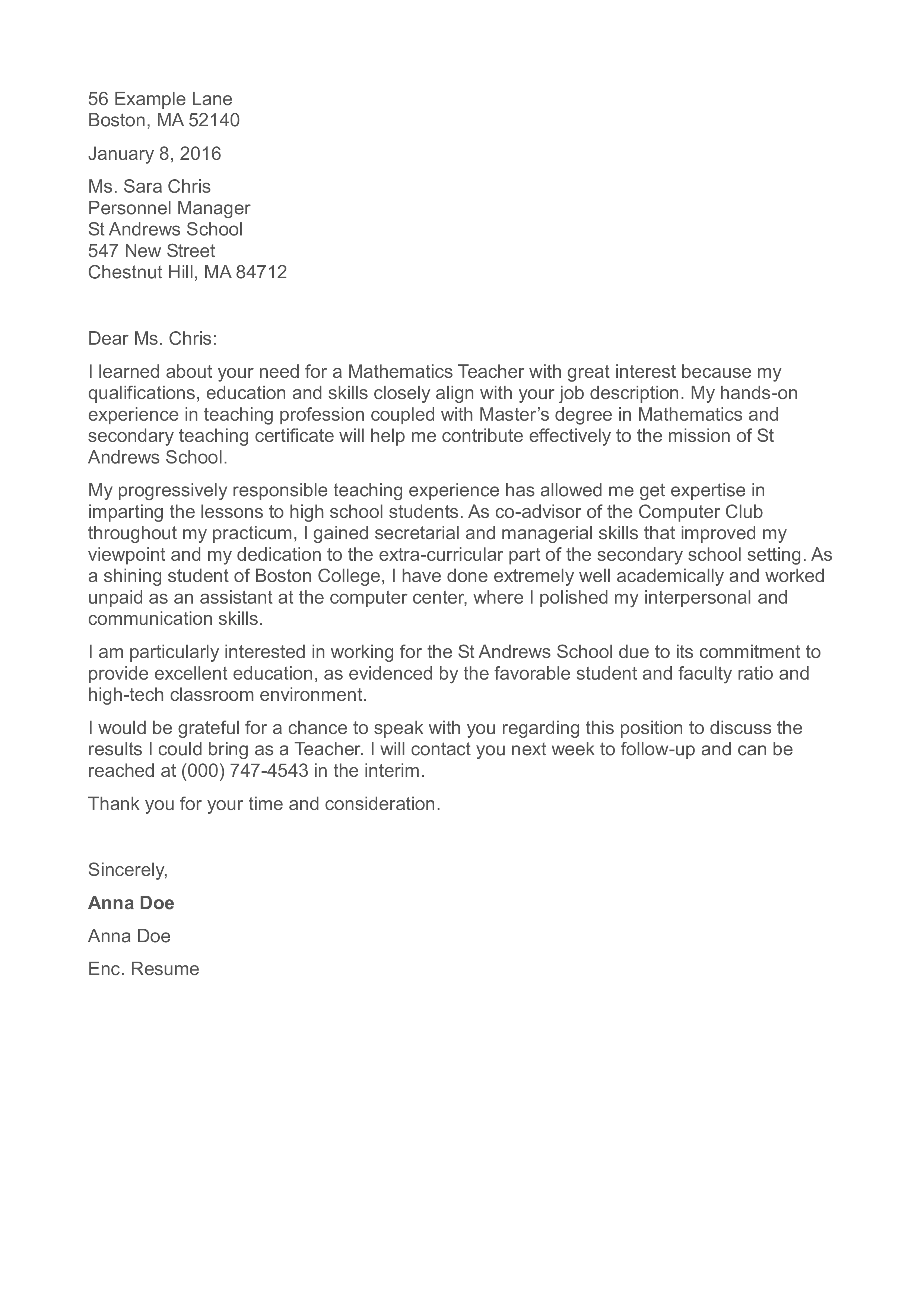 cover letter for english teacher without experience