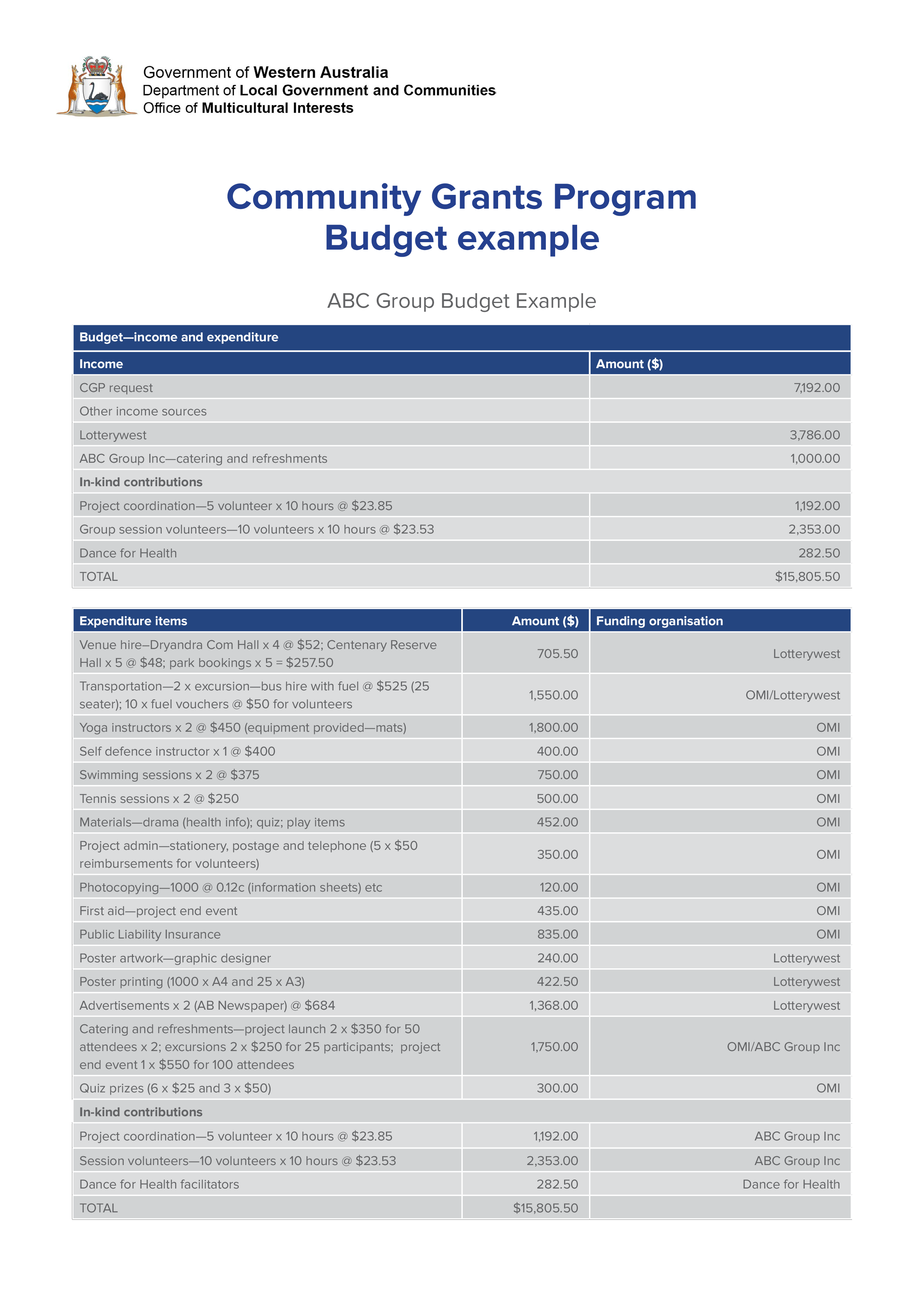 community program budget template