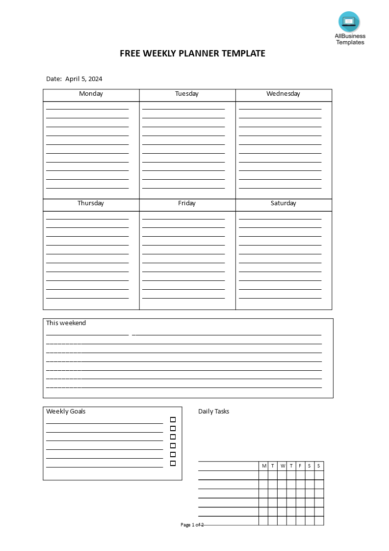 free weekly planner template template