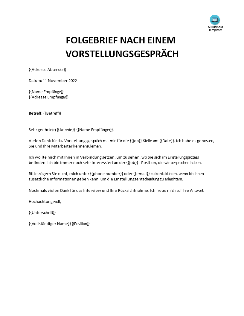 beispiel für ein folge-e-mail nach einem vorstellungsgespräch Hauptschablonenbild