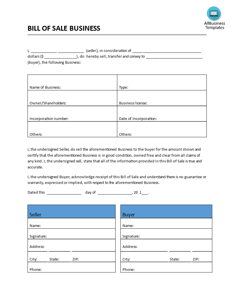 Bill Of Sale Business Template.doc main image