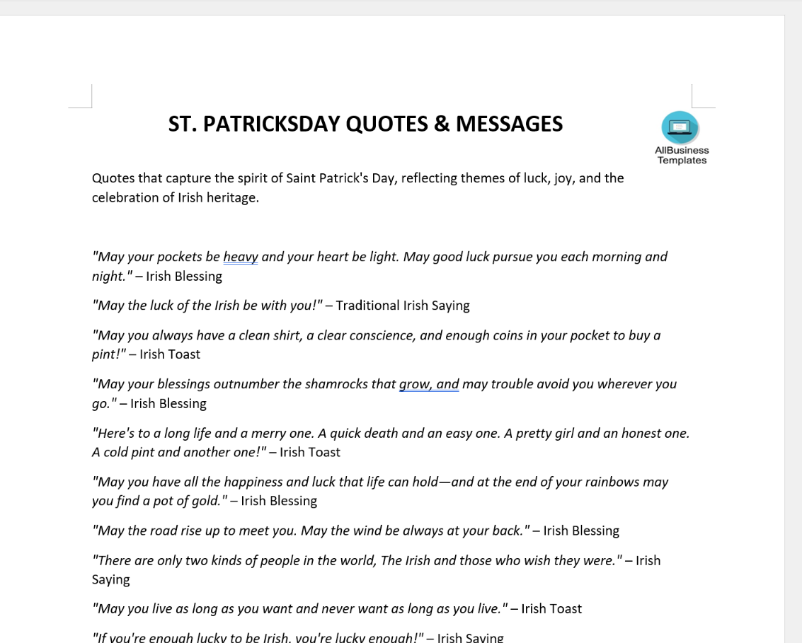 st patricks day quotes template