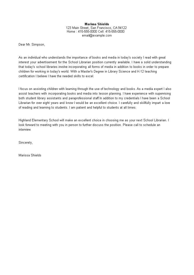 high school cover letter template