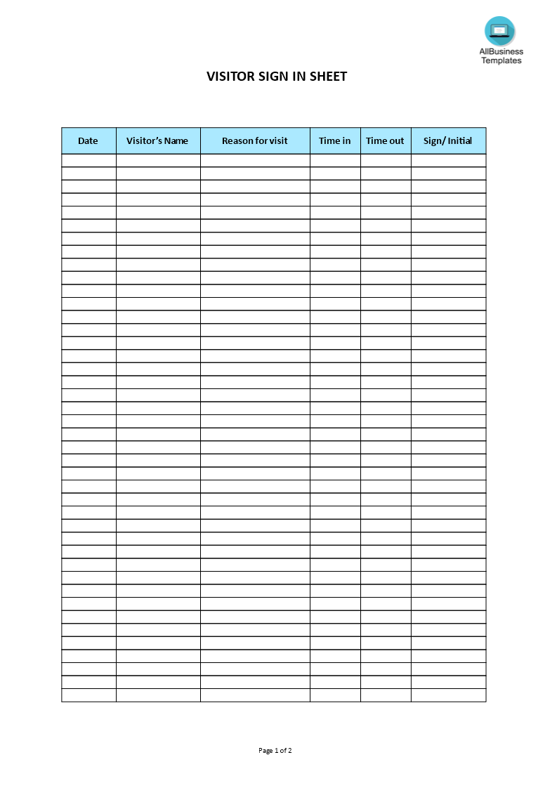 visitor sign-in sheet template