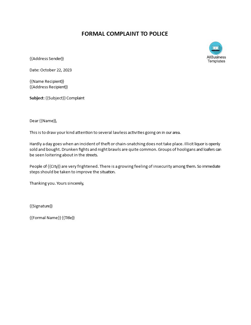 police commissioner complaint letter sample Hauptschablonenbild