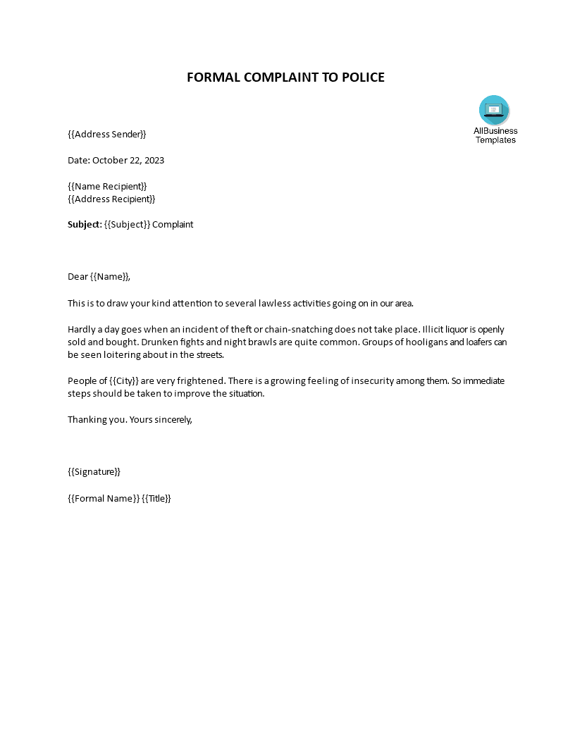 police commissioner complaint letter sample voorbeeld afbeelding 