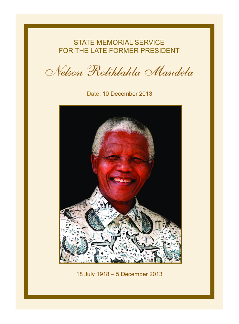 Nelson Mandela Funeral Memorial Service Program 模板