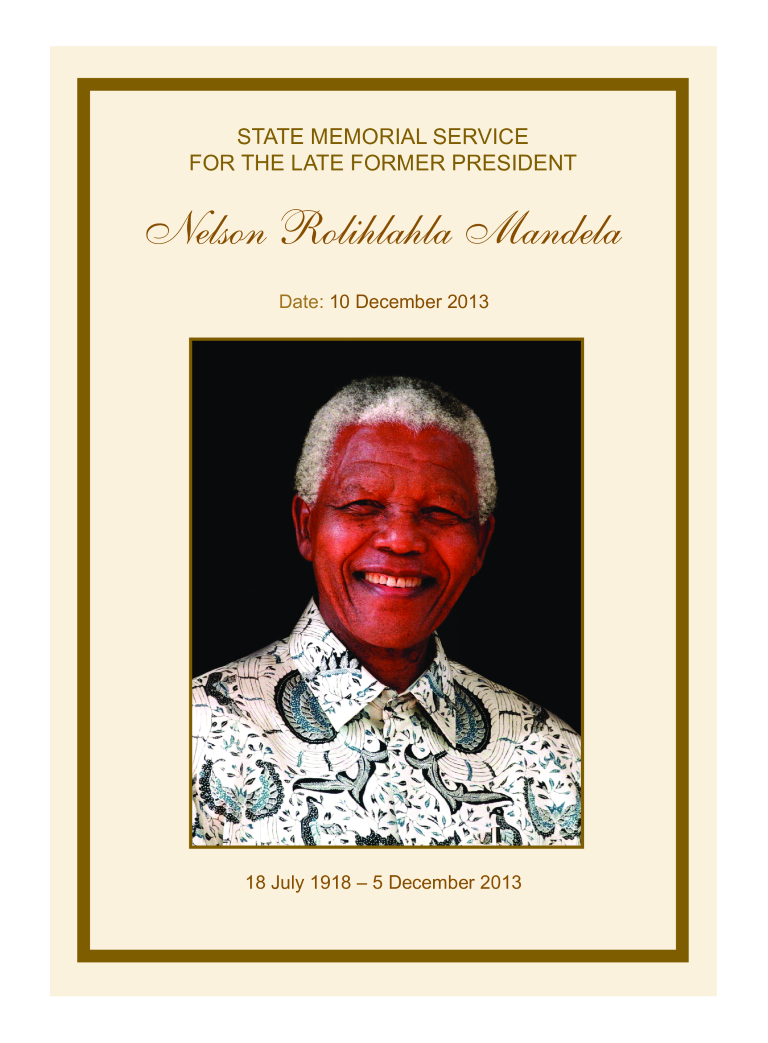 nelson mandela funeral memorial service program voorbeeld afbeelding 