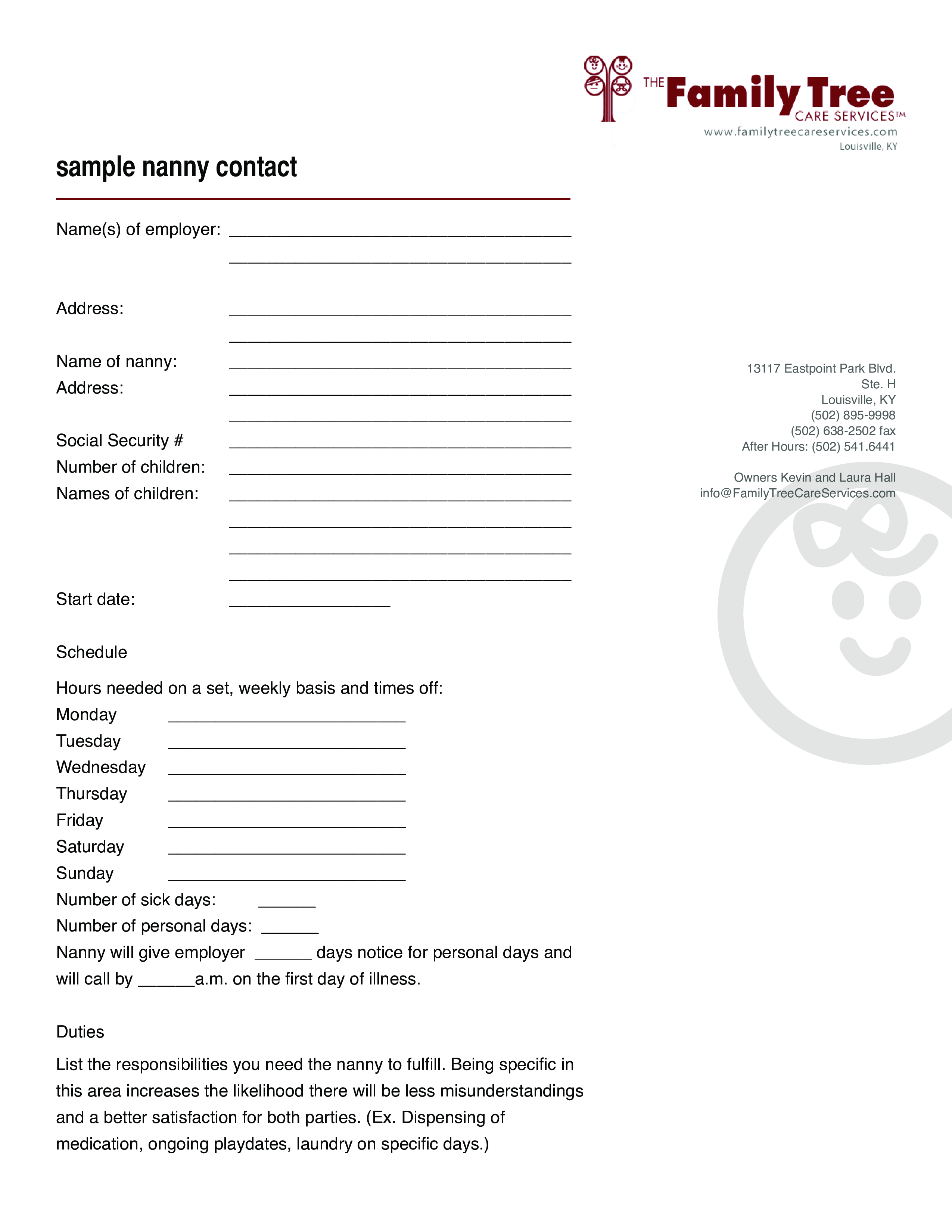 family tree nanny contract template