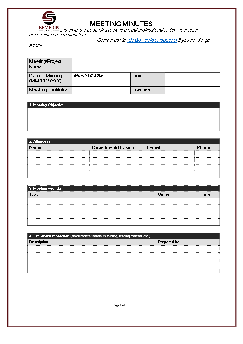 project meeting minutes template