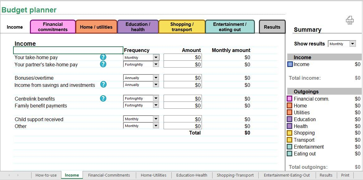 budget planner excel modèles