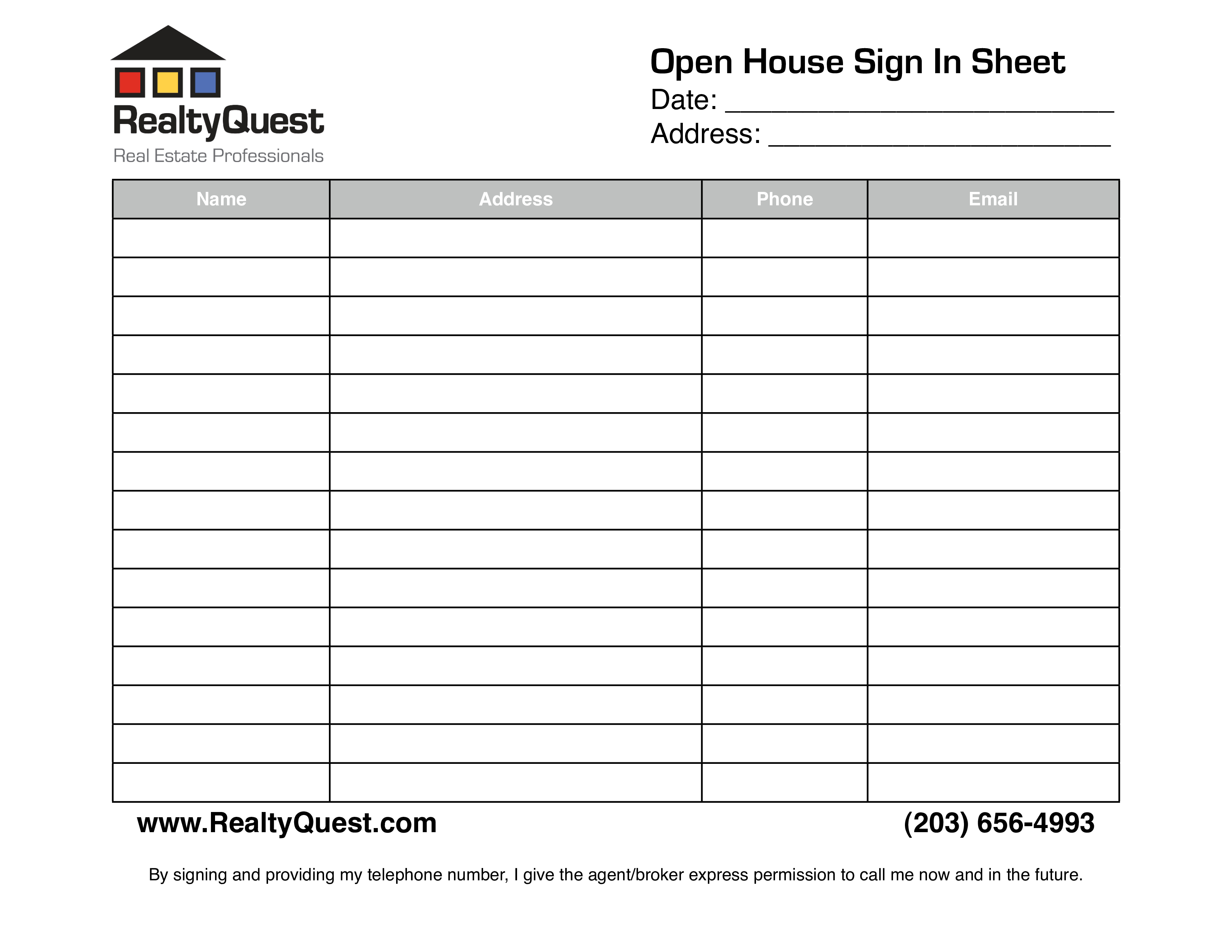 Real Estate Open House Sign In Sheet Free Download