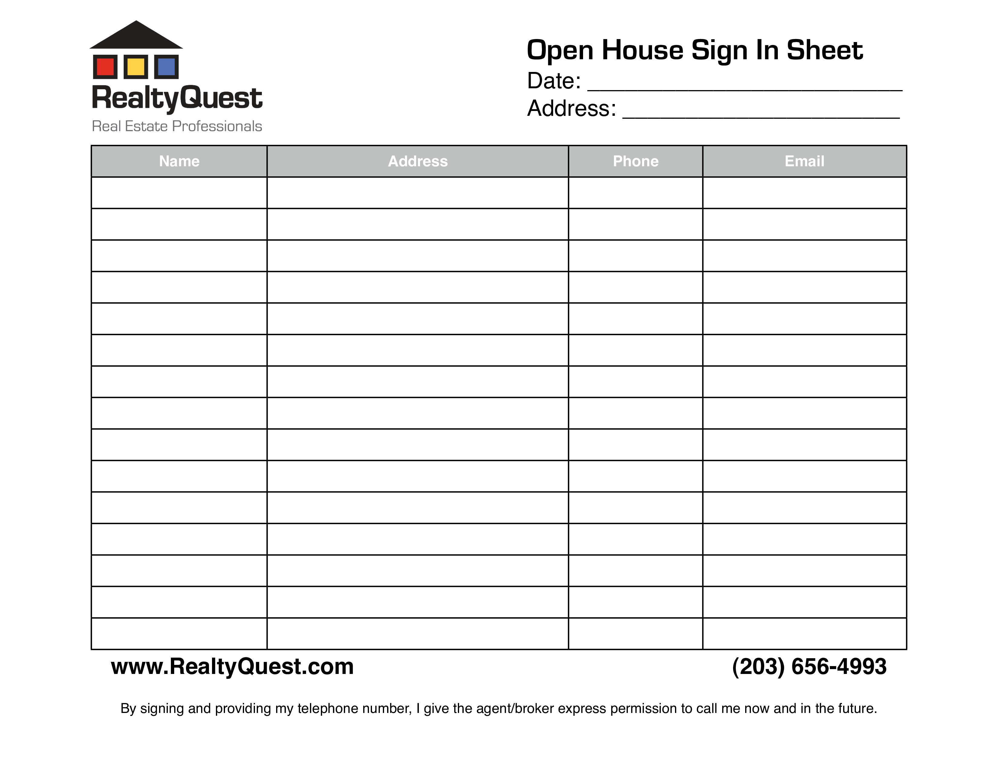 Real Estate Open House Sign In Sheet Templates At 