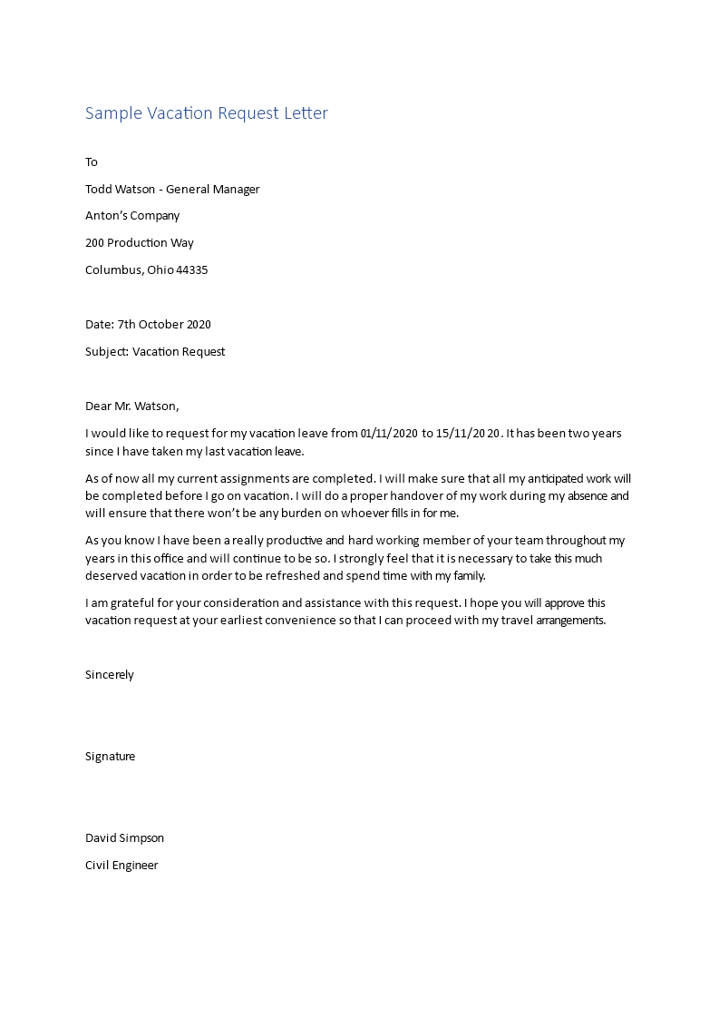 formal vacation request letter voorbeeld afbeelding 