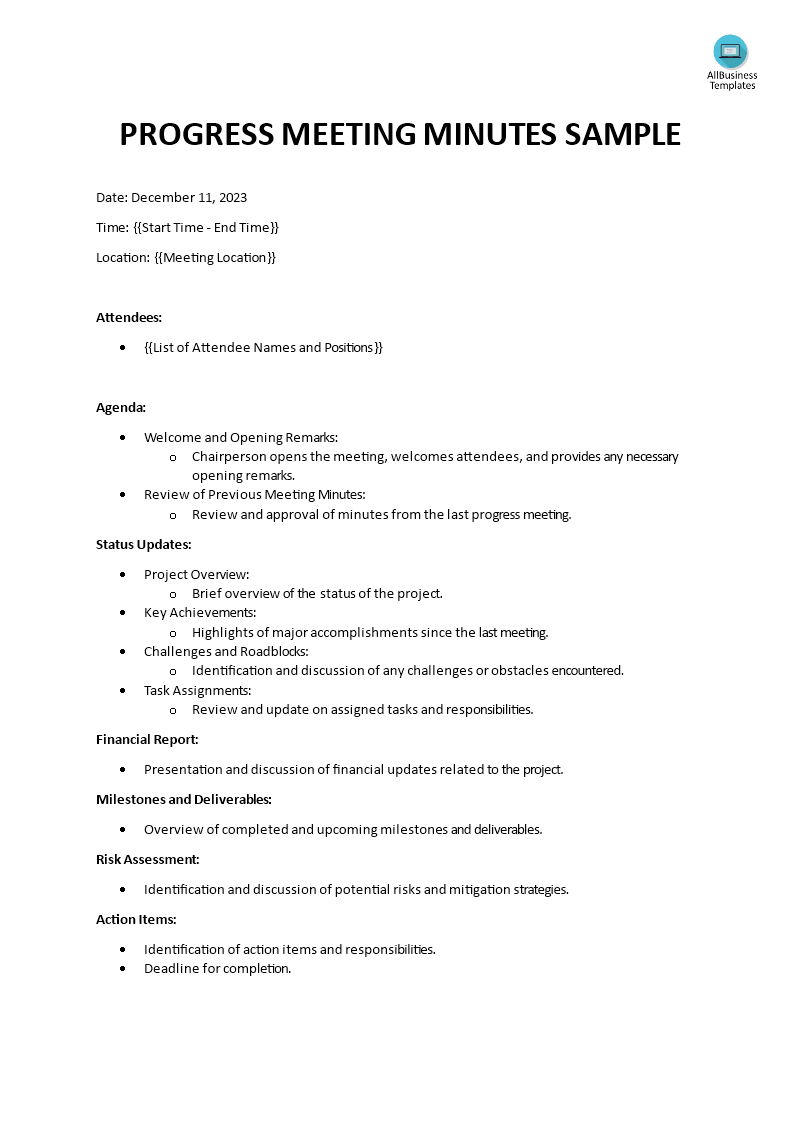 progress meeting minutes sample plantilla imagen principal