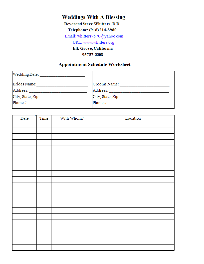 appointment schedule template worksheet excel template