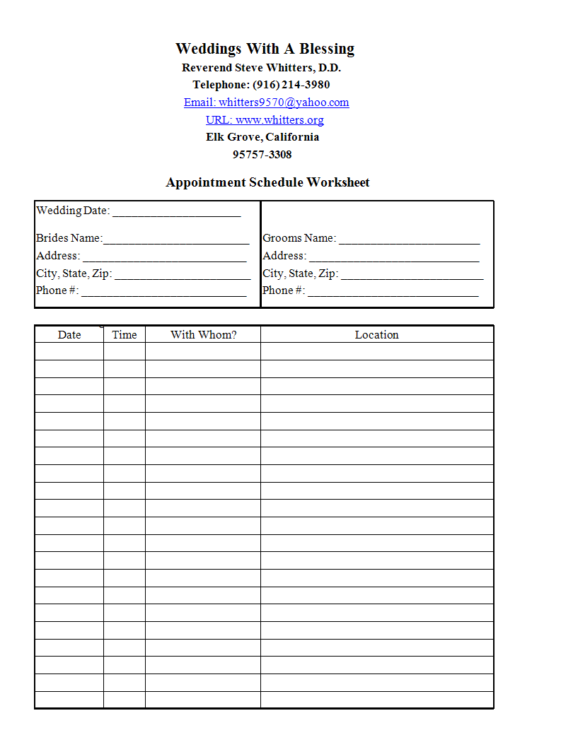 appointment schedule template worksheet excel 模板