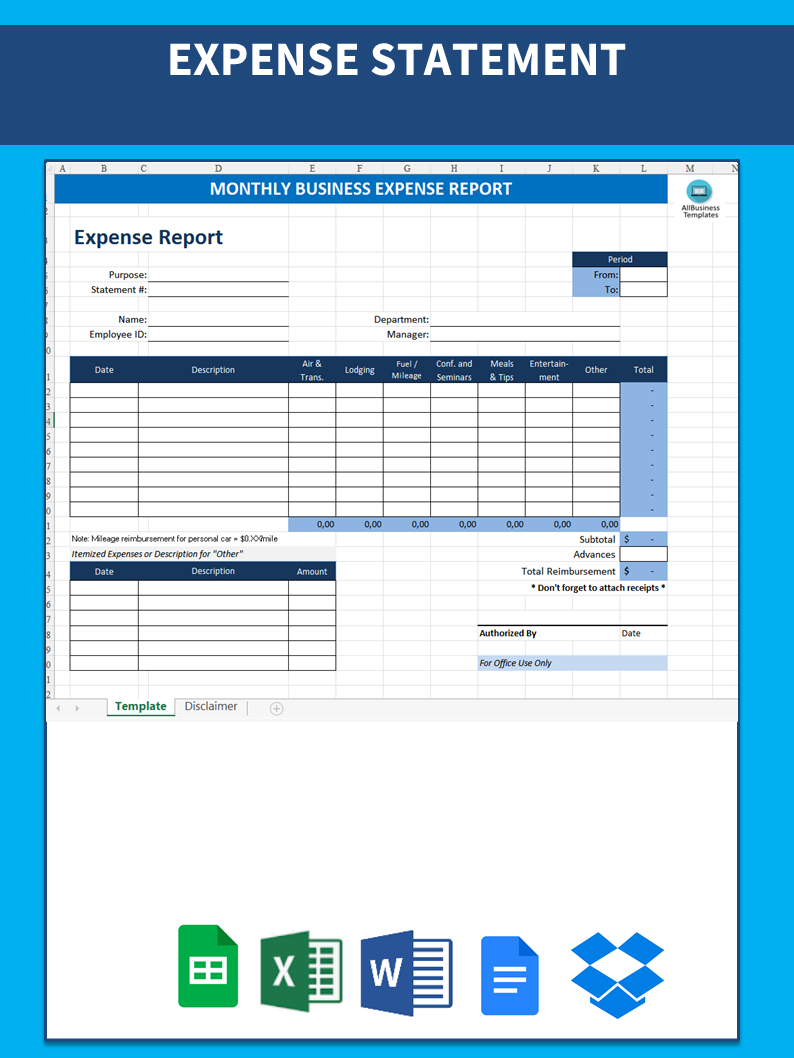 Monthly Business Expense Report 模板