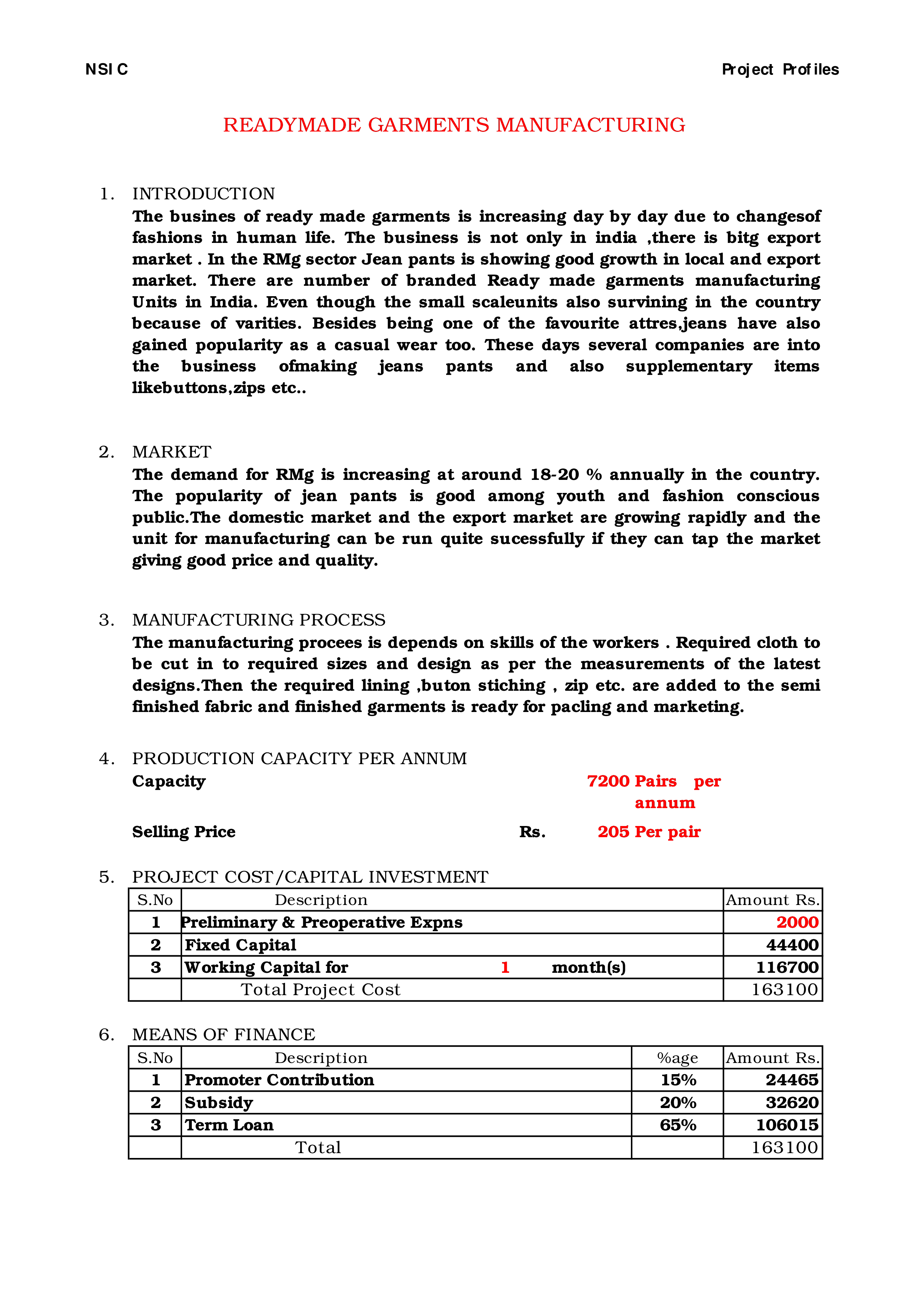 garment manufacturing business plan modèles