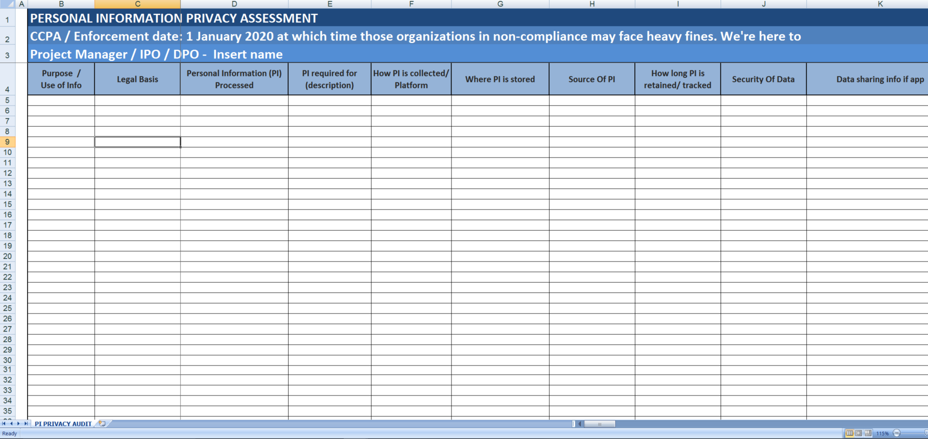 CCPA Personal Info Privacy Assessment 模板