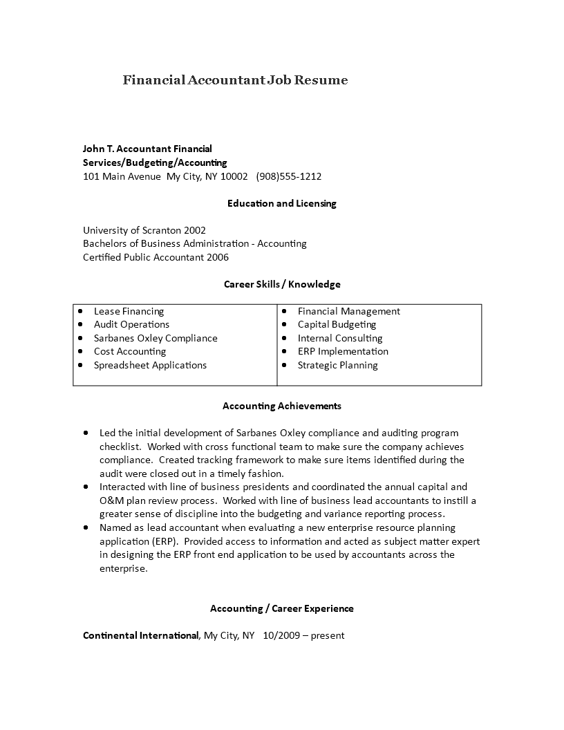 Financial Accountant Job Resume main image