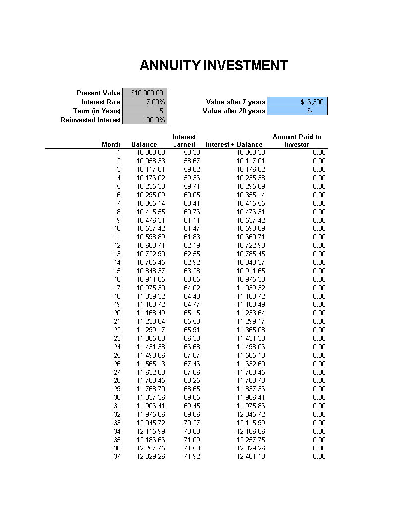 annuity investment calculator template