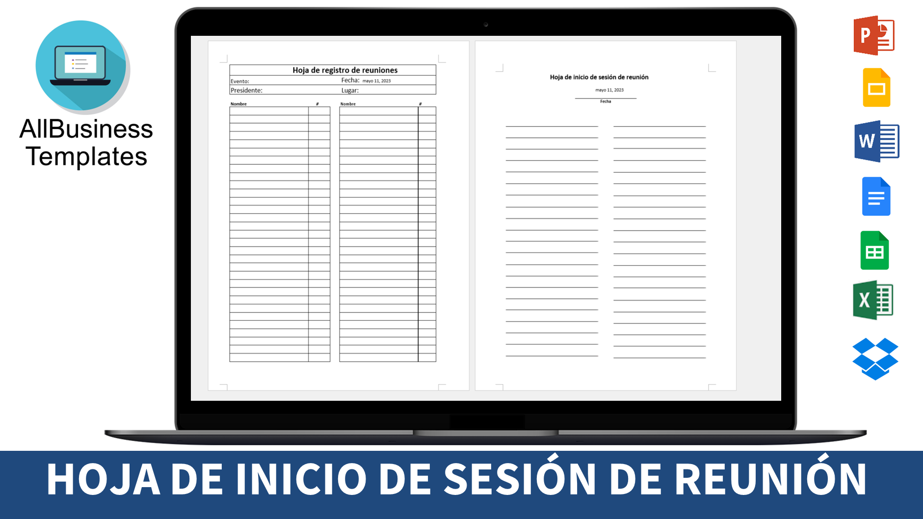 hoja de inicio de sesión de reunión template