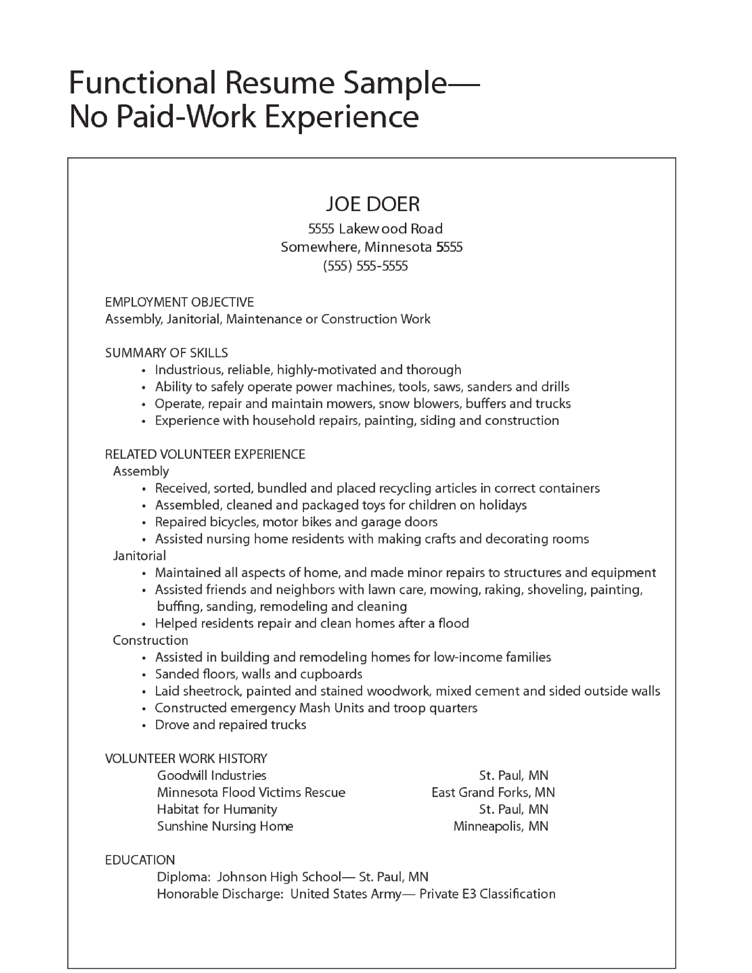 functional work experience resume sample voorbeeld afbeelding 