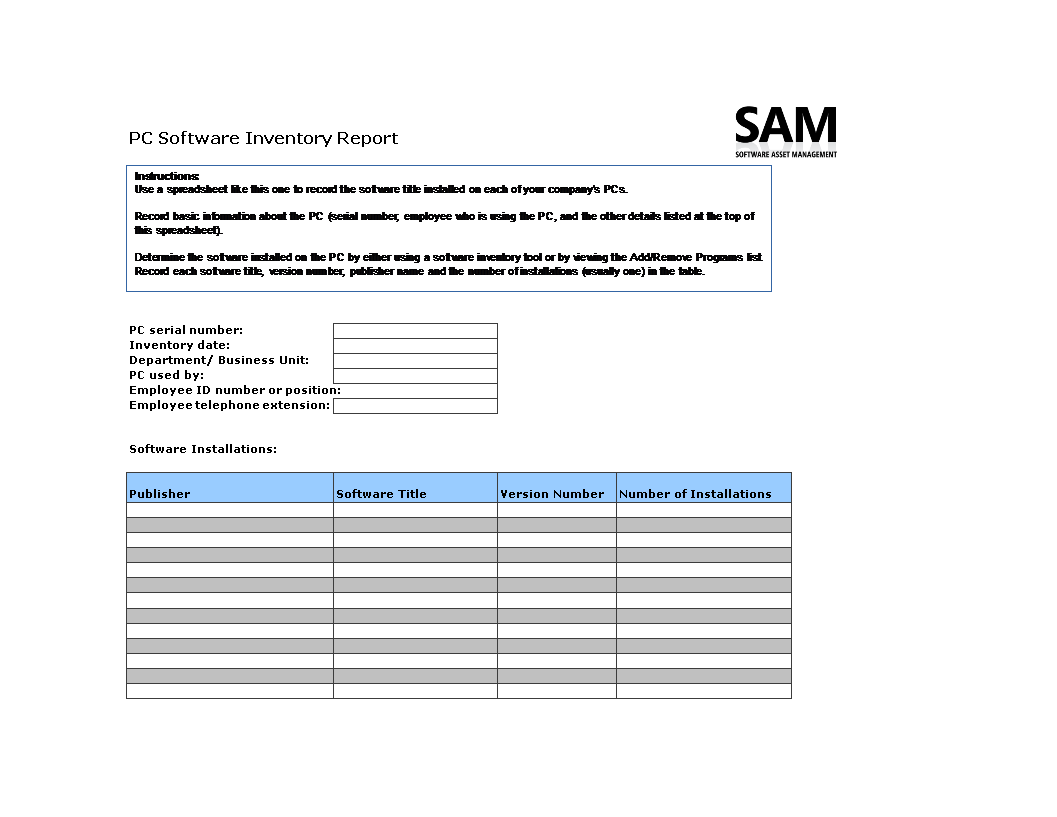 software inventory template