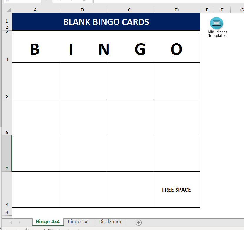 blank bingo card template