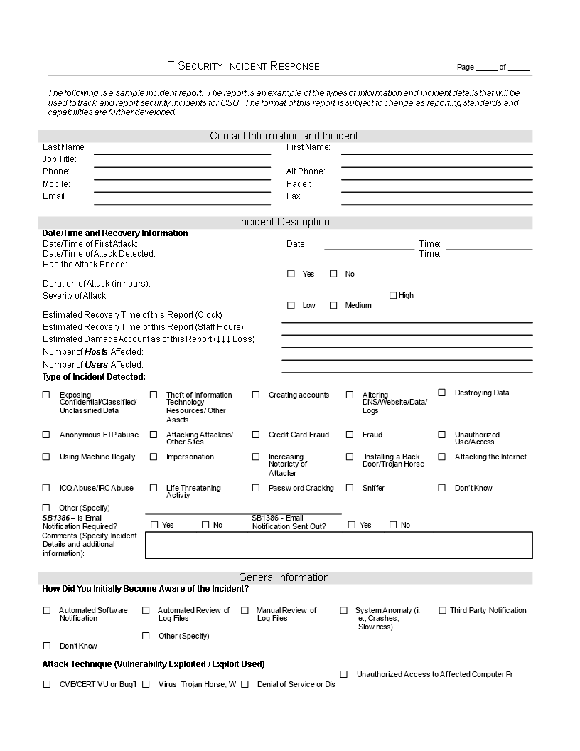 it security incident report example modèles