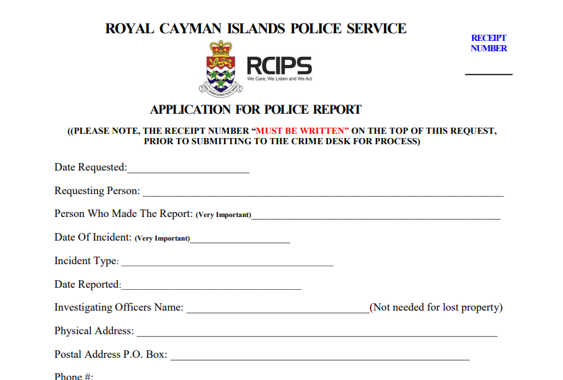 police report application template