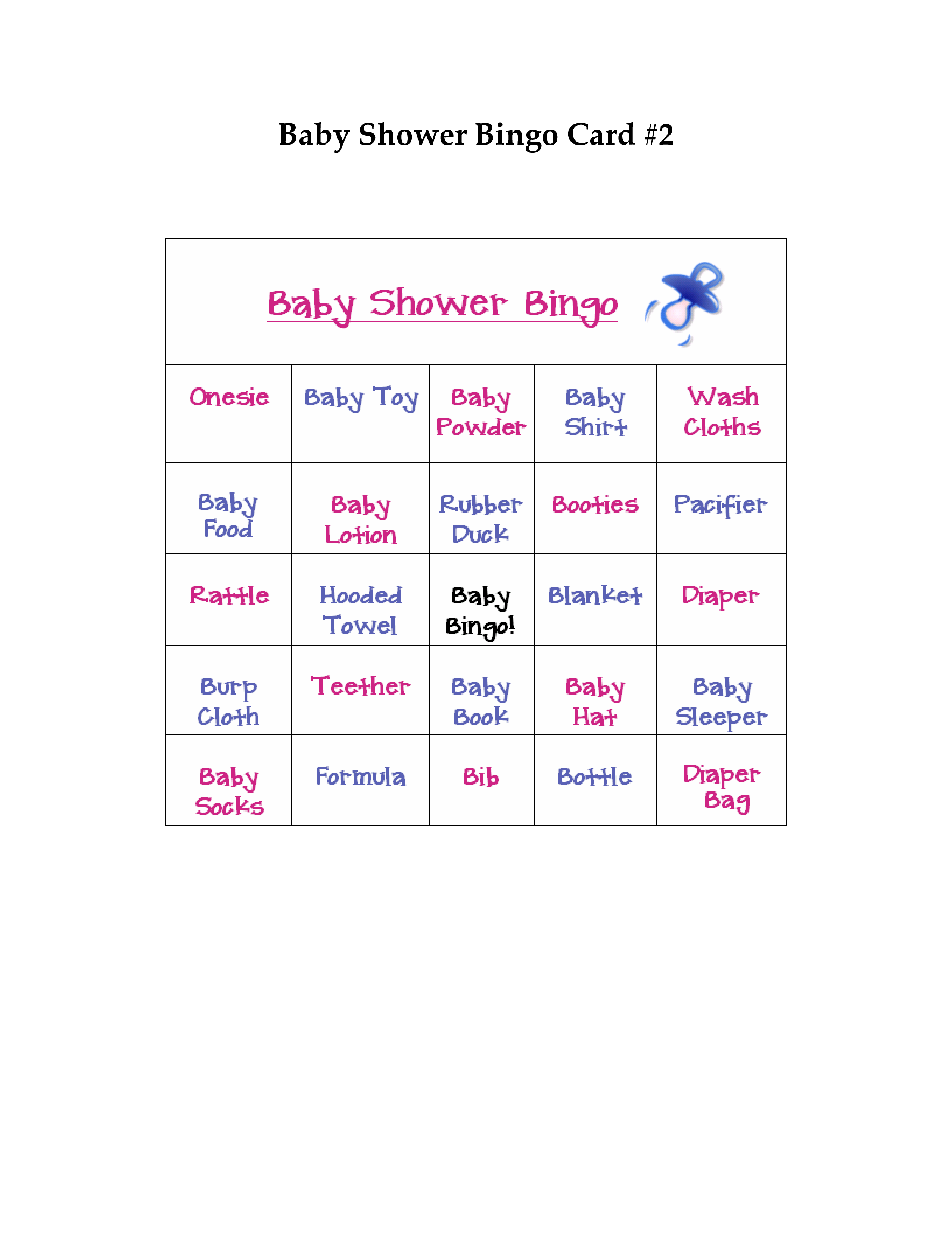 Printable Baby Shower Bingo Card | Templates at allbusinesstemplates.com