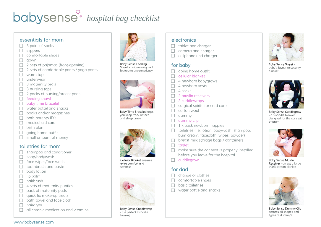new baby hospital bag checklist voorbeeld afbeelding 