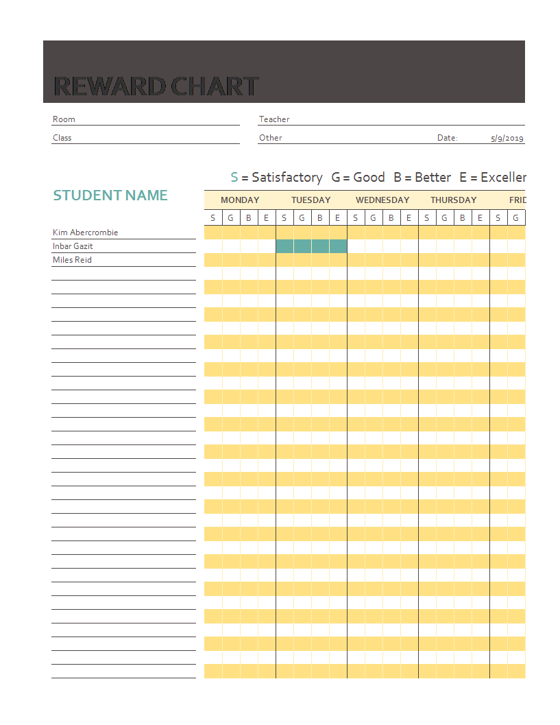 Reward chart Excel Spreadsheet 模板