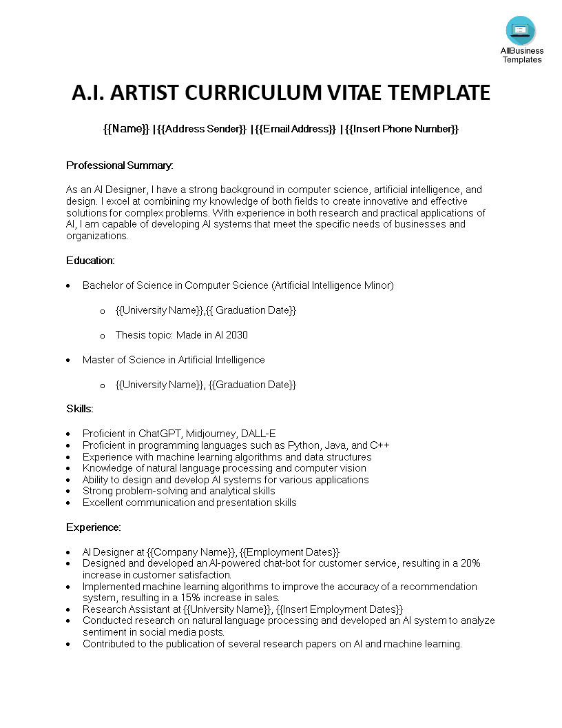 AI CV Template main image