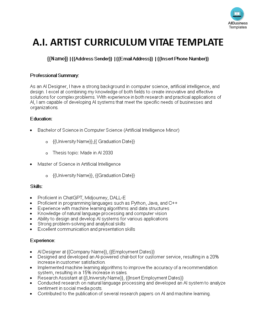 ai cv template template