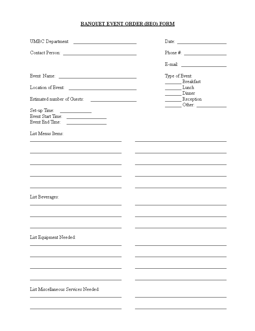 banquet event order template