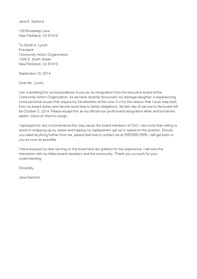 Resignation Letter From Board Of Directors Template from www.allbusinesstemplates.com